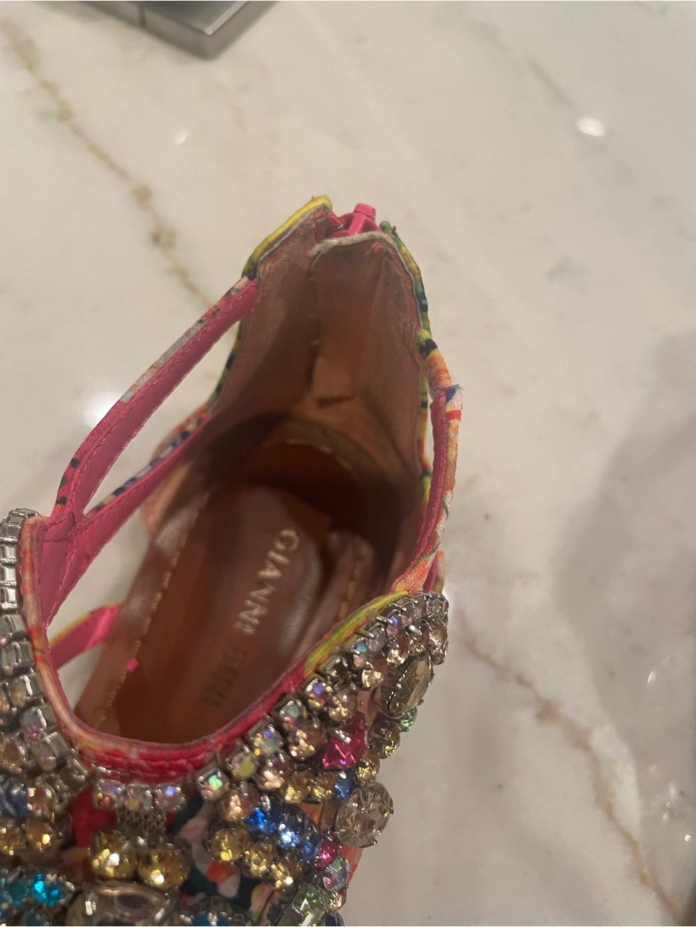 Gianni Bini Bejeweled Pink T-Strap Women's Sandals - Picture 7 of 9